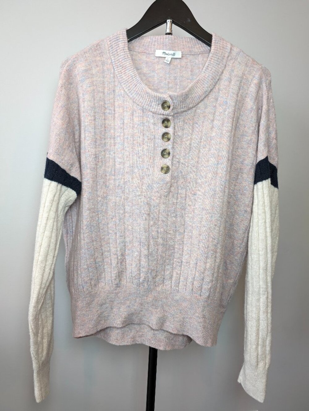 Madewell Women's Size S Striped Bowden Henley Wool Blend Sweater In Coziest Yarn